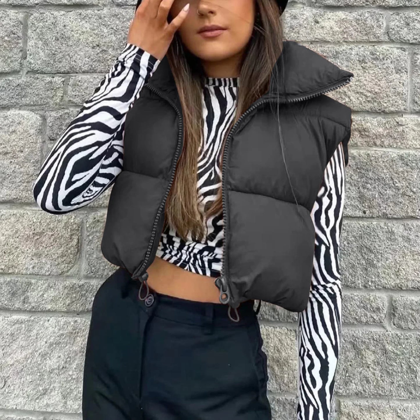 Autumn And Winter Women's Short Cotton Down Vest Short Stand-up Collar Warm Sleeveless Quilted Vest Outdoor Travel Jacket Tops LadyShow.Store