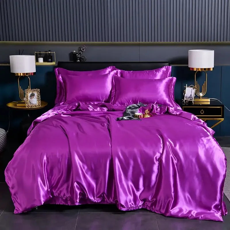 Luxury 100% Silk Bedding Set with Duvet Cover Set Double King Queen Size Bedding Cover Kit 4pcs Bed Cover Bed Linen Sets Pi-Mart