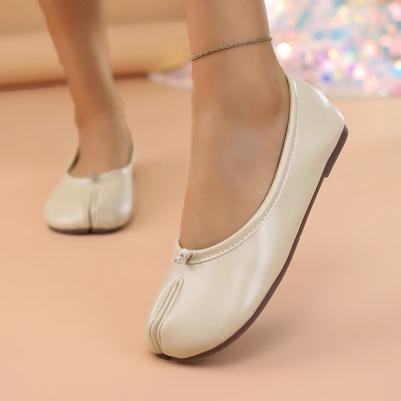 2025 Women's Leather Toe Separator Loafers Flat Comfortable Slip-On Breathable Casual Shoes Pi-Mart