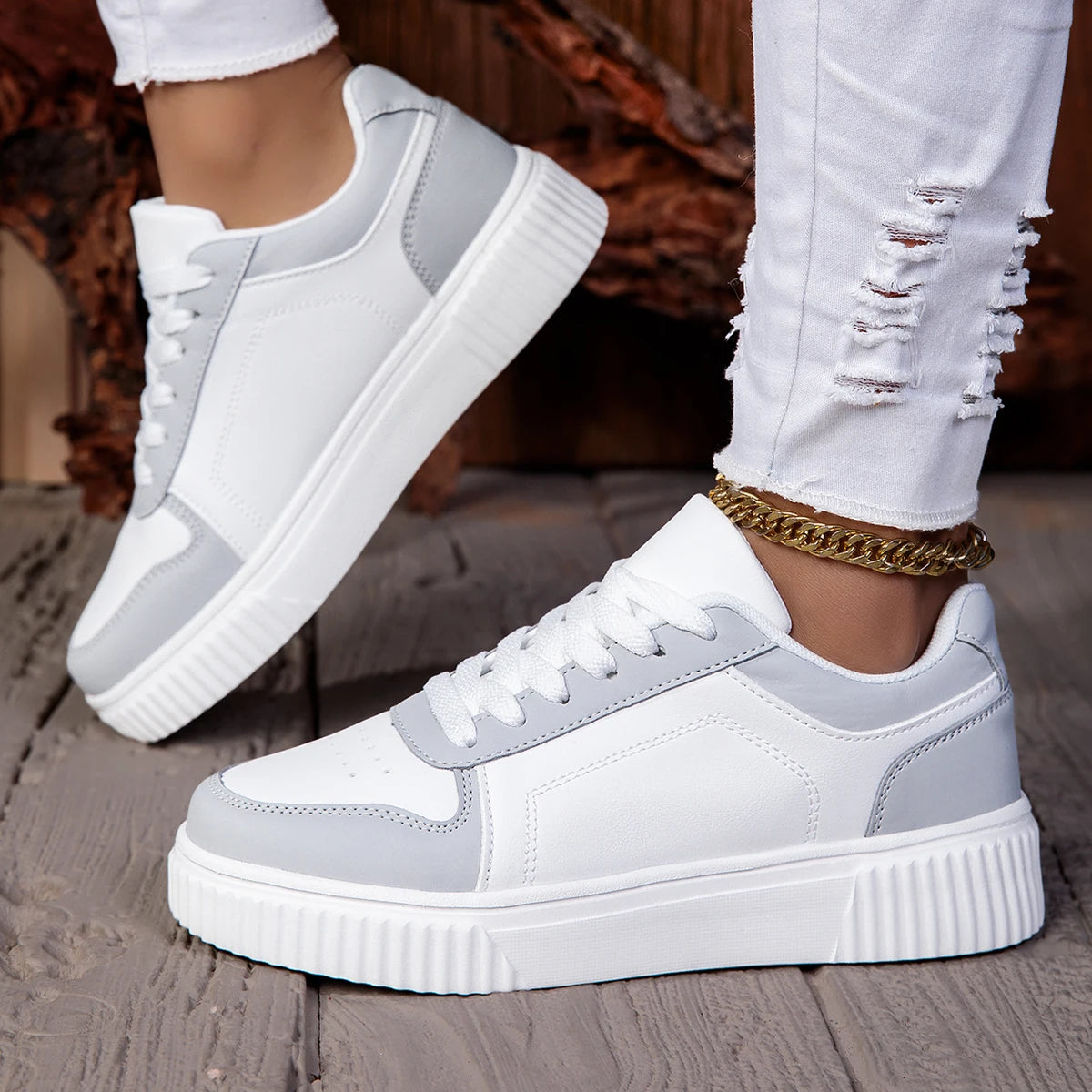 ZERJER Unisex Sneakers, New Arrival Large Size Classic Retro Men's Sports Skate Shoes, White Thick-Soled Tennis Shoes, Solid Col Pi-Mart