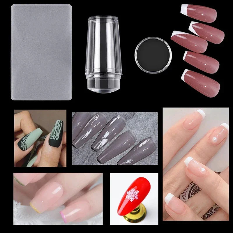 Nails Art Stamping Plates Kit French Manicure Design Plate Stamp Polish Stencil Template Seal Stamper Scraper Accessories Tools Tri Light Beauty