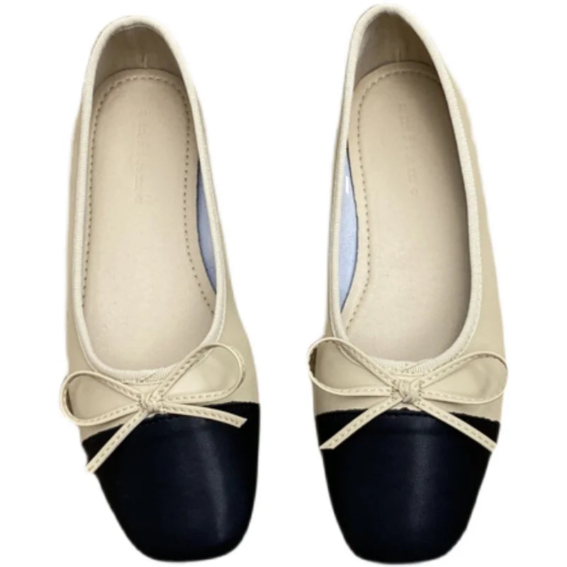 Large Size 44 45 46 47 48 Flat Shoes Women's Spring  Autumn Bow New Square Toe Shallow Ladies Shoes loafers women zapatos mujer Pi-Mart