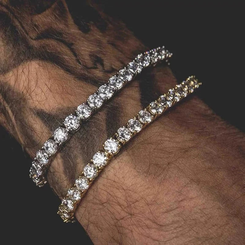Hiphop Tennis Bracelet Homme Iced Out 3/4/5mm Cubic Zirconia Mens Crystal Chain on The Hand Hip-hop Streetwear Jewelry Male H086 Pi-Mart