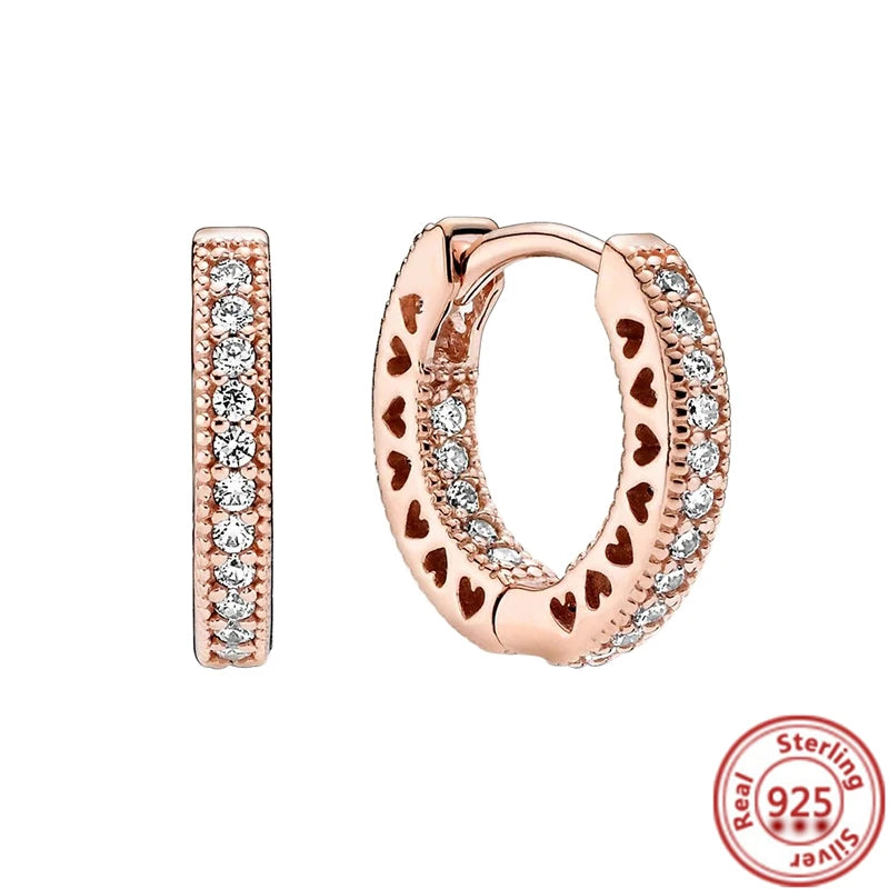 Hot Sale 925 Sterling Silver Heart Earrings Fit Original Charms Hoop Earrings For Women Girls Stud Earring Fine Jewelry Gifts Pi-Mart