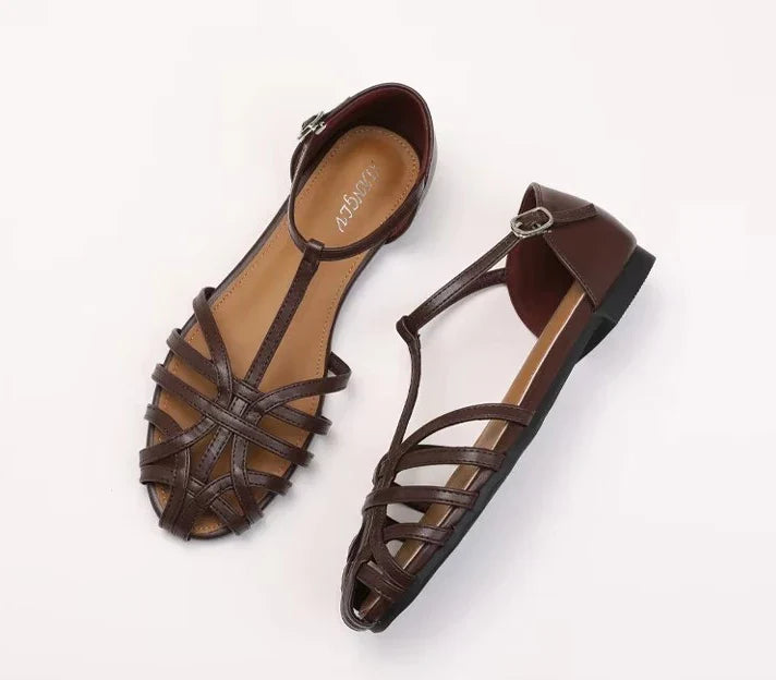 ZAROY Summer Cross Strap Flat Sandals Women Round Toe Ankle Buckle Hollow Casual Roman Sandalia Zapatos De Mujer сандали LadyShow.Store