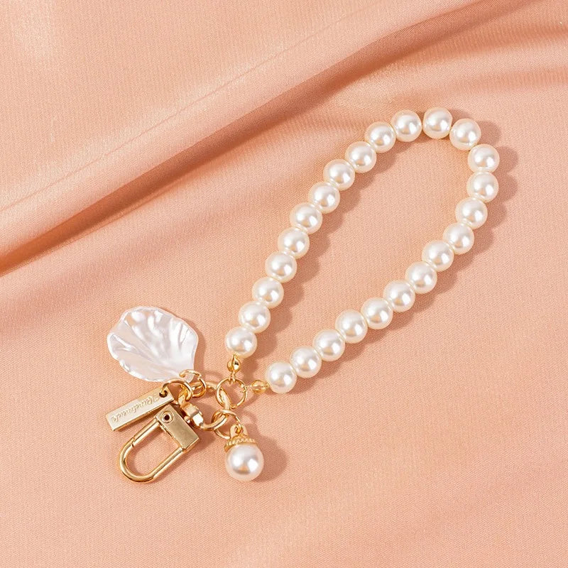 ZAKOL Shiny Pearl Shell Keychain Cute Pendant For Women Girls Bag Backpack Car Key Phone Charm Accessory Pi-Mart