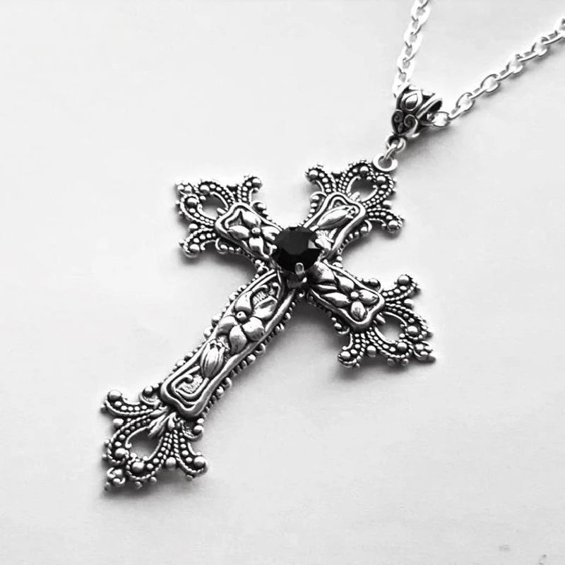 Y2K Punk Crystal Big Cross Pendant Necklaces for Women Men Gothic Irregular Cross Clavicle Chain Necklaces Jewelry Pi-Mart