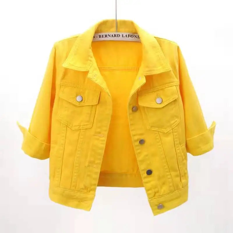 Women Denim Jacket Spring Autumn Short Coat Pink Jean Jackets Casual Tops Purple Yellow Purple Blue Loose Tops Lady Outerwear LadyShow.Store