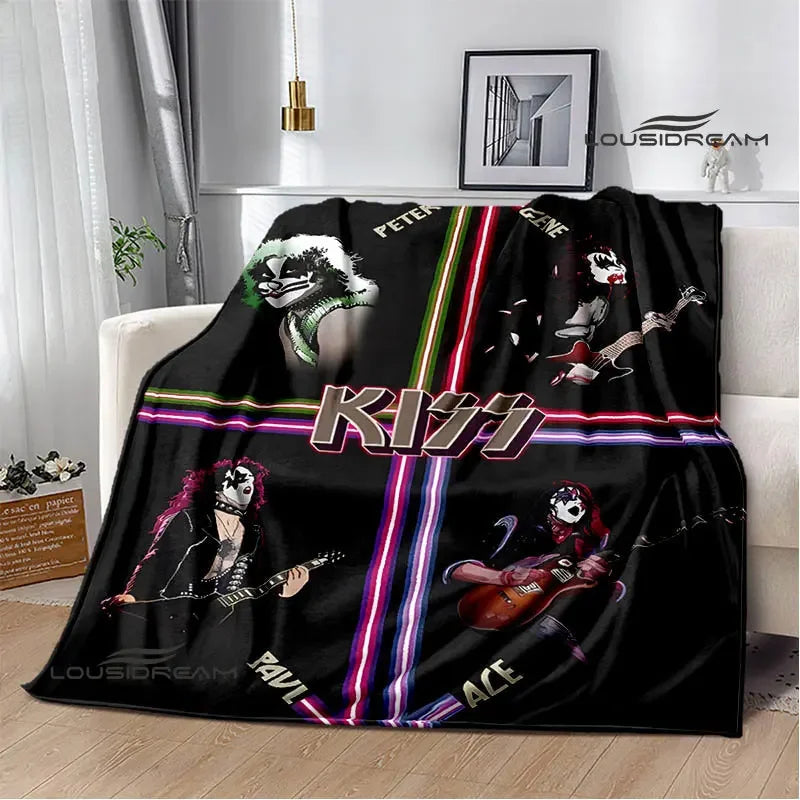 Kiss Band Printed Blanket picnic blanket Warm Blanket Flannel Home Travel Blanket throw blanket bed linings Birthday Gift Pi-Mart