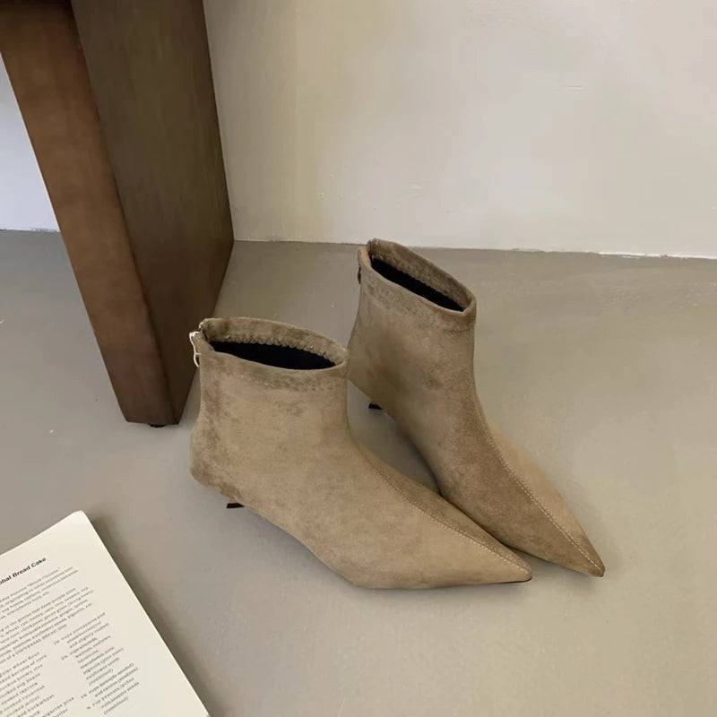 SUOJIALUN 2024 Winter New Brand Women Short Boots Fashion Pointed Toe Ladies Elegant Ankle Boots Thin High Heel Dress Pumps Shoe Pi-Mart