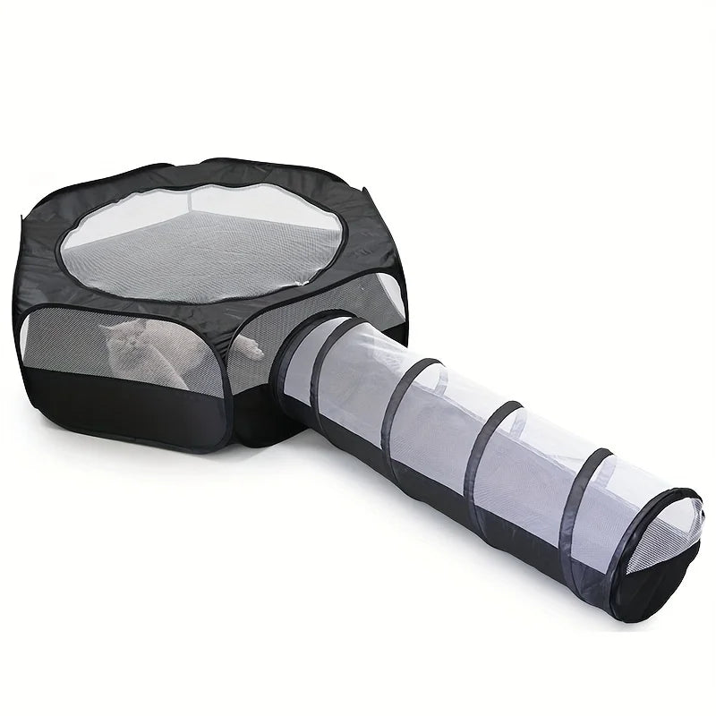 2-Piece Cat Tunnel & Play Mat Set - Foldable, Interactive Pet Toy ForCats And Dogs - Durable Polyester Pi-Mart