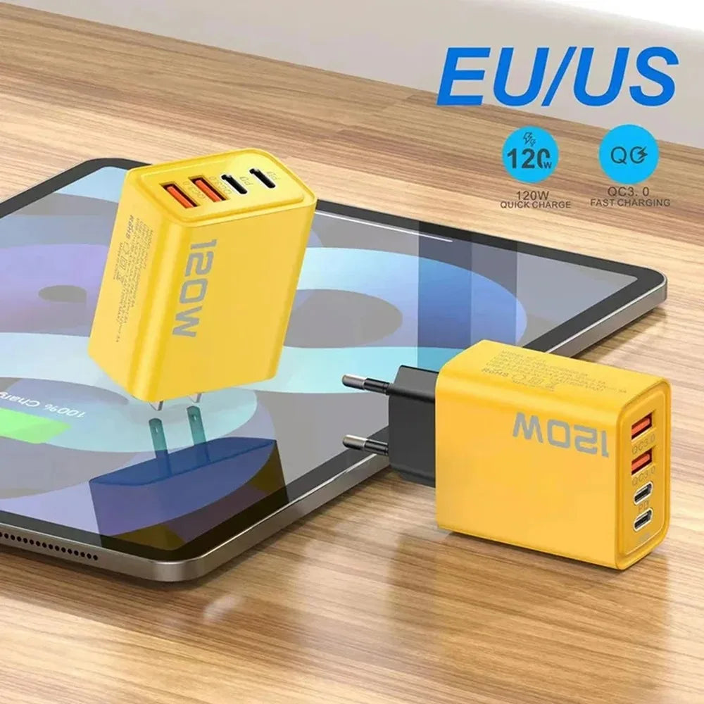 120W USB Type C Charger Mobile Phone Fast Charger Adapter For iPhone Samsung Xiaomi Quick Charge 3.0 EU/US/UK Plug Wall Charger Pi-Mart