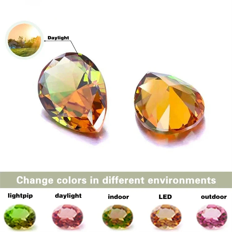 Round Colored Change Sultanite Crystal Bangle Rings Sets for Women Necklace Earring Rings Golden Green Zultanite Quartz Jewelry Pi-Mart