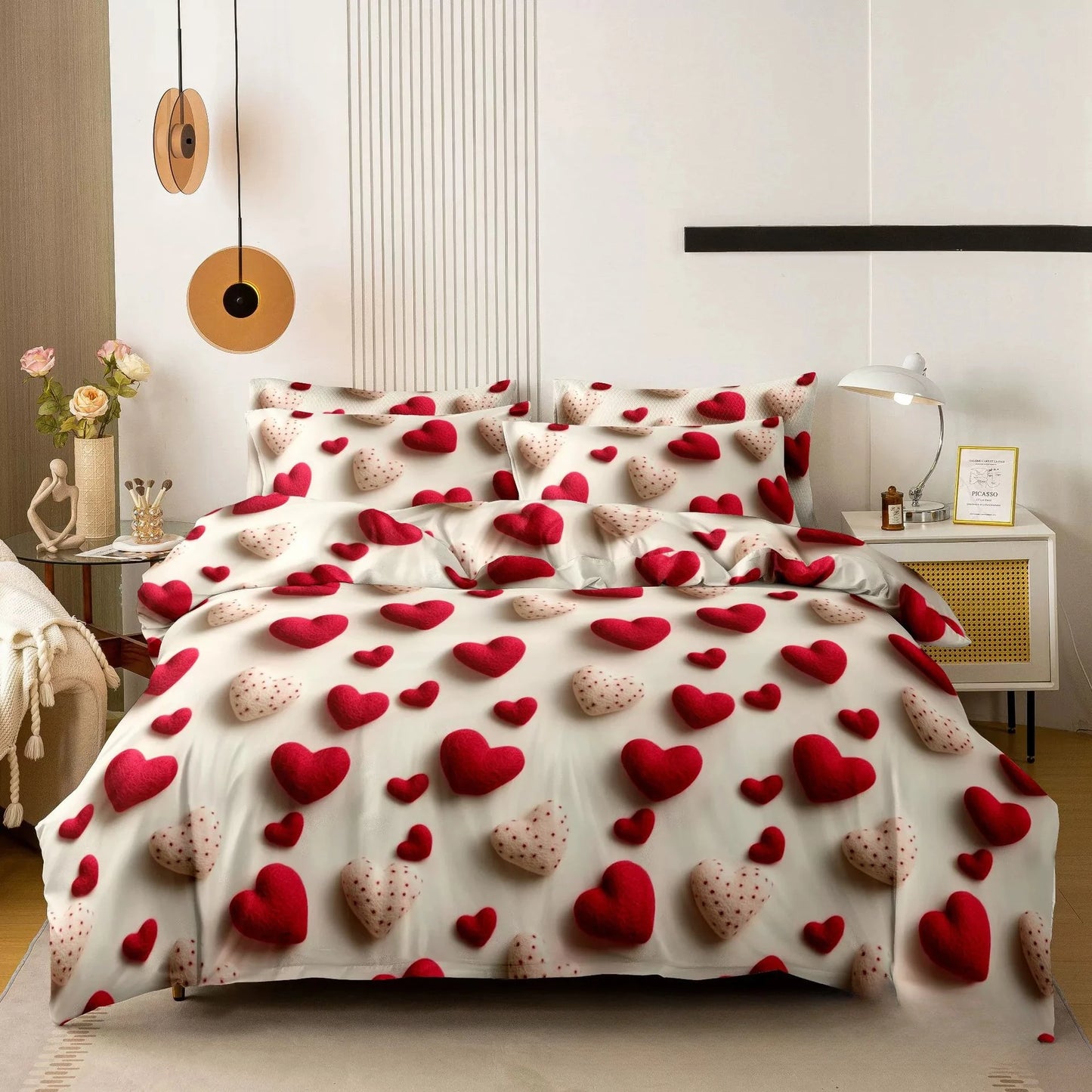 3pcs Printed Brushed Duvet Cover Pillowcase Three Piece Set High Quality Skin Friendly Fabric Bedding Cover (without Bed Sheet) Pi-Mart