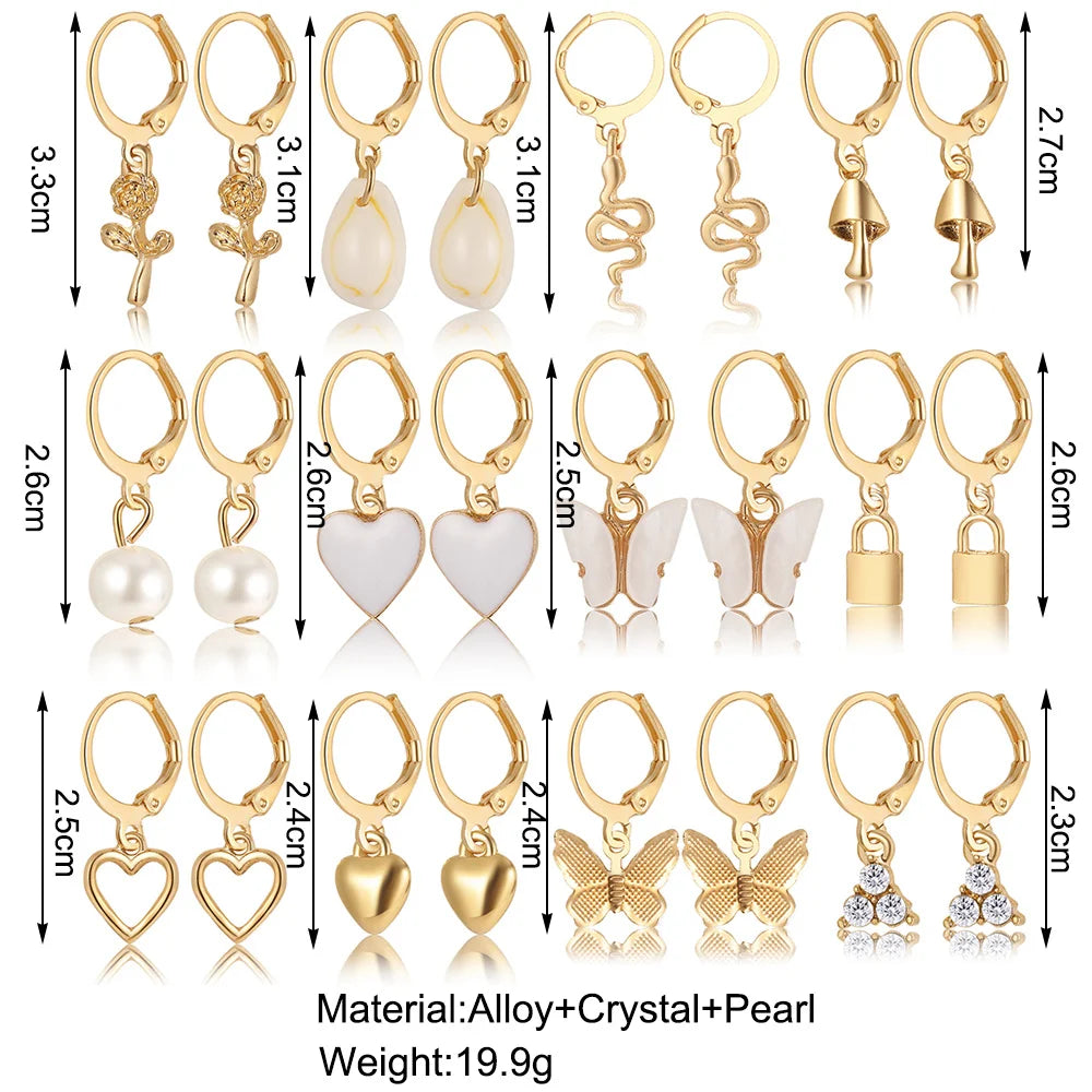 Heart Pearl Dangle Earrings Set Metal Gold Color Butterfly Locks Earrings for Women Shell Trendy Jewelry Hoop Earrings 2024 Pi-Mart
