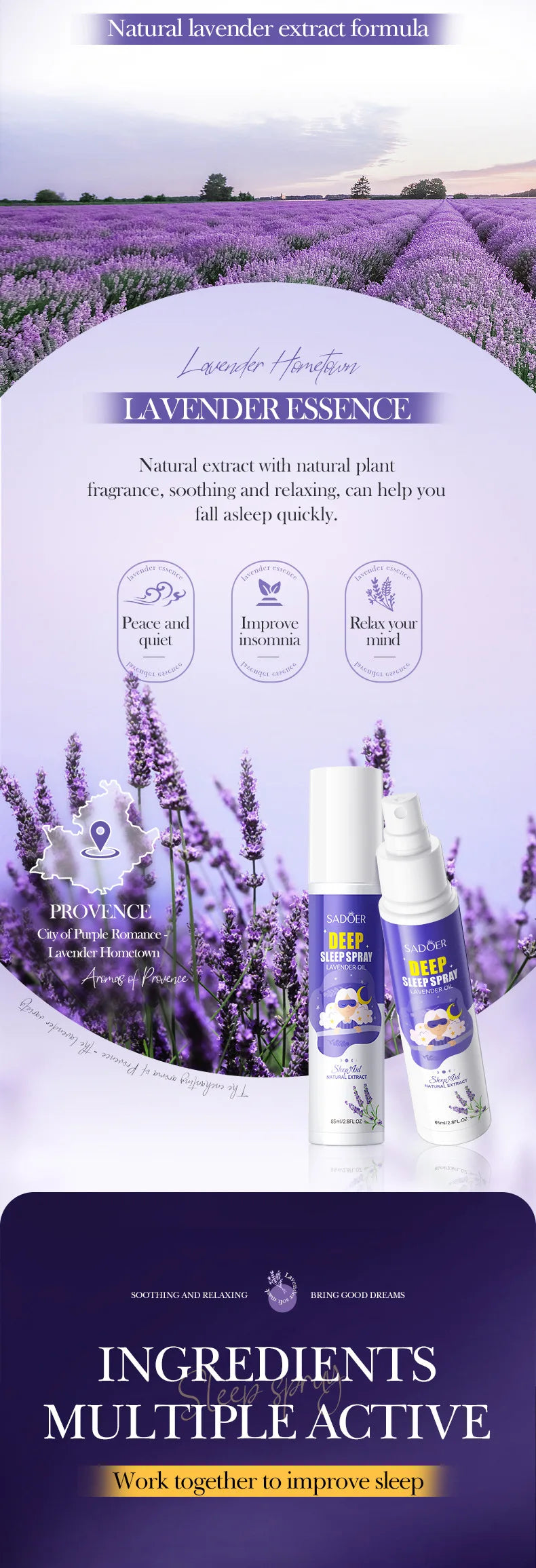 Lavender Sleep Spray 85ml Aromatherapy Sleep Lavender Pillow Mist Pillow  for Room Deep Sleep Spray Pi-Mart