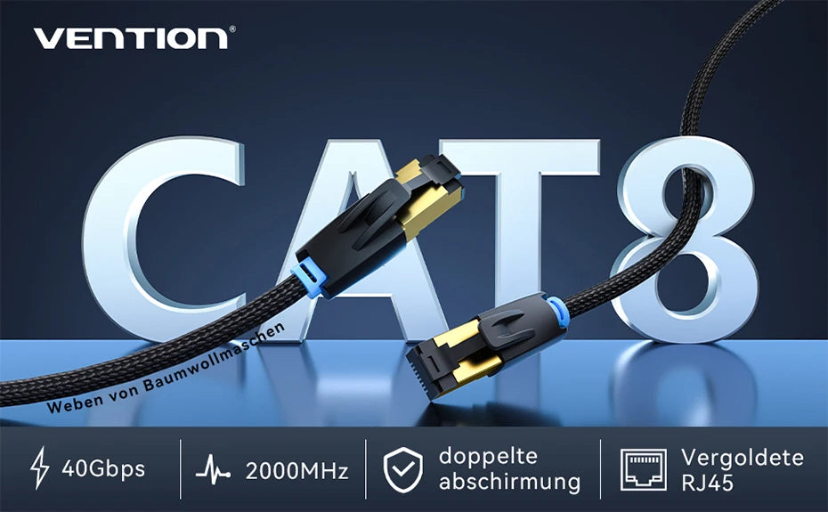 Vention CAT8 Ethernet Cable 40Gbps 2000MHz CAT 8 Networking Cotton Braided Internet Lan Cord for Laptops PS 5 Router RJ45 Cable Pi-Mart