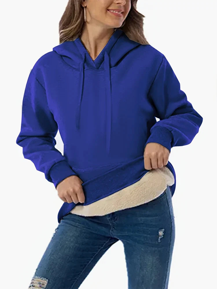 2025 Spring New Women's Solid Colour Warm Sweatshirt Hooded Lace-up Winter Sweatshirt with Pockets For Acrylic Sweaters LadyShow.Store
