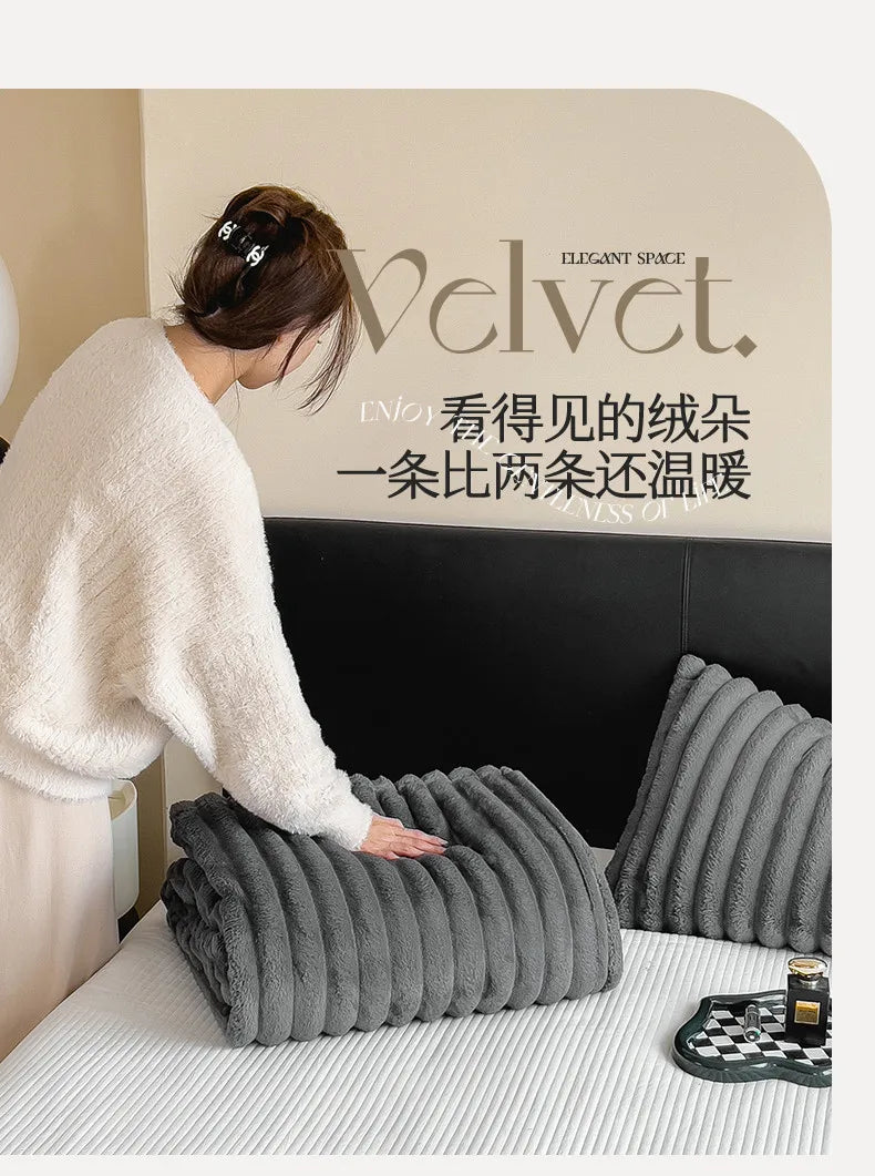 2025 autumn and winter new solid color imitation rabbit fur blanket thickened blanket drawn milk fleece blanket,  no pillowcase Pi-Mart