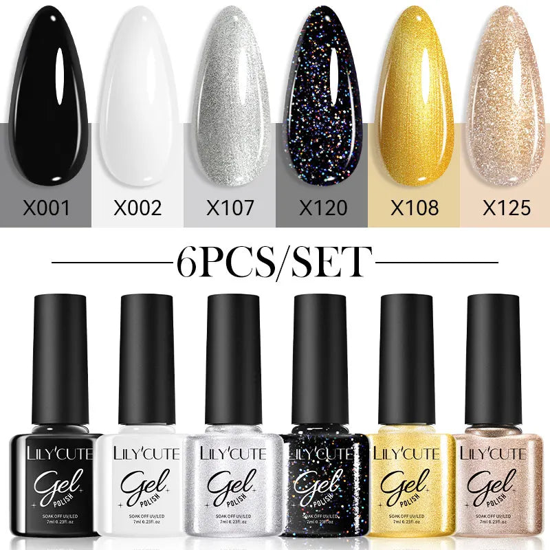 LILYCUTE 6Pcs/set 7ml Coffee Series Gel Nail Polish Kit 125 Colors Manicure Semi Permanent Soak Off UV Nail Art Gel Varnish Tri Light Beauty