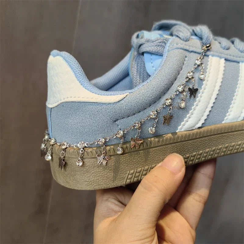 New Luxury Rhinestone Butterfly Bow Girl Shoe Charms Fashion Sneakers Pearl Heel Shoes Chain Shoes Decoration Accessorie 1Pcs Pi-Mart