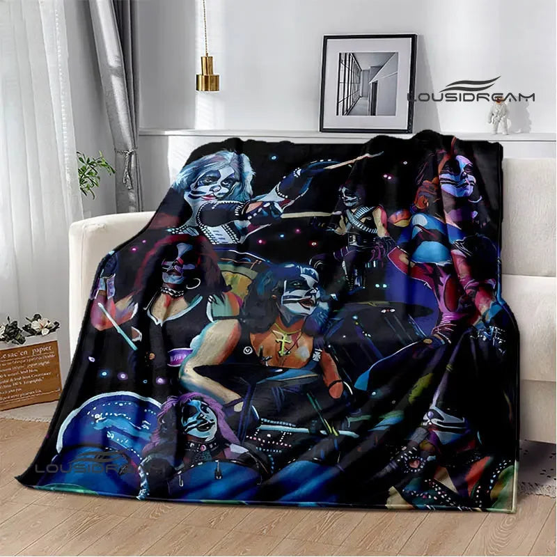 Kiss Band Printed Blanket picnic blanket Warm Blanket Flannel Home Travel Blanket throw blanket bed linings Birthday Gift Pi-Mart