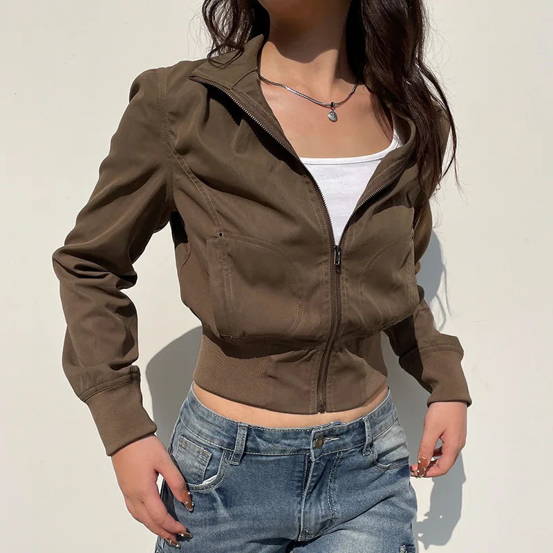 American retro industrial style line segmentation pocket flight staff jacket, versatile autumn and winter explosive jacket LadyShow.Store
