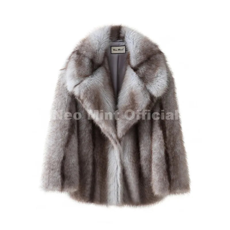 Neo Mint Luxury Brand Fashion Women Yellow Striped Faux Fur Jacket Coat Chic Girls 2025 Winter Oversized Warm Outerwear Overcoat LadyShow.Store