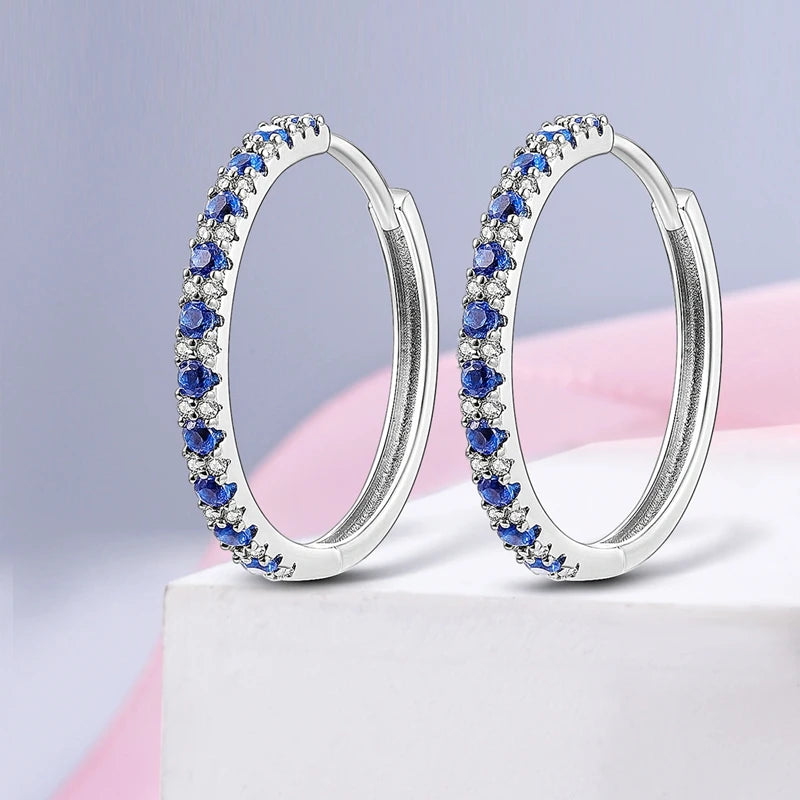 925 Sterling Silver Hoop Earring For Woman Night Sky Blue Purple Gemstone Original Earrings Fashion Jewelry Gift Pi-Mart