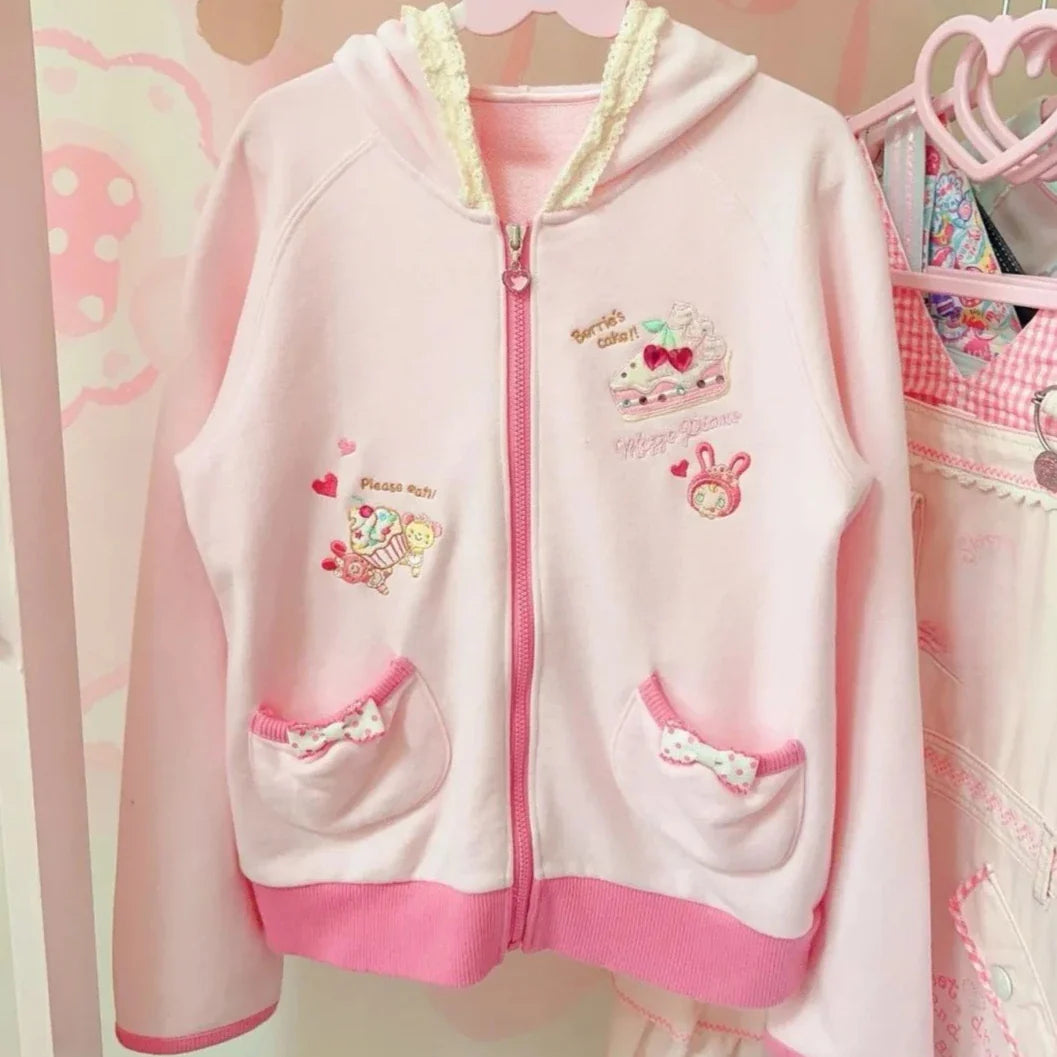 Japanese Cute Coat Embroidery Rabbit Ear Hooded Subculture Kawaii Y2k Tops Casual Fashion Sweet Coats Ropa Mujer Women Clothing LadyShow.Store