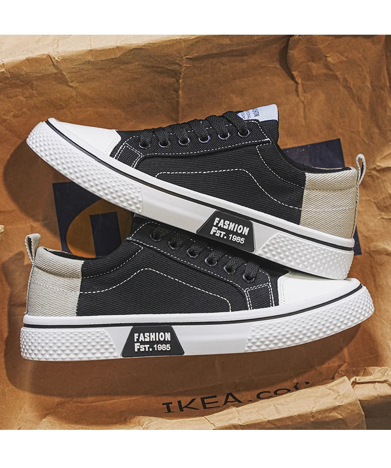 Canvas shoes four seasons men's casual shoes students flat shoes fashion soft-sole outdoor walking shoes youth Joker board shoes Pi-Mart