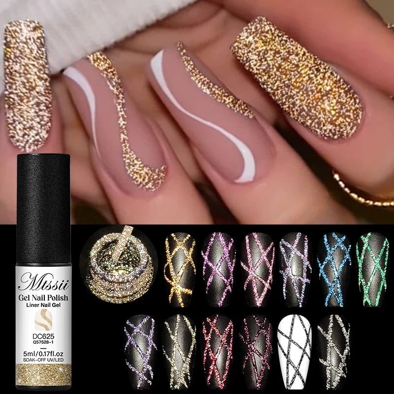 2/4/6pcs Reflective Glitter Liner Gel Nail Polish Set Pull Line Graffiti Painting Stripe DIY French Nails Design Painting Gel Tri Light Beauty