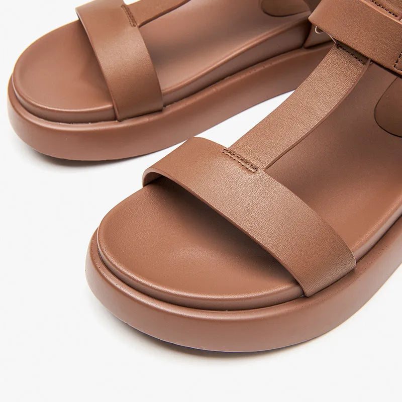 BeauToday Summer Gladiator Sandals Women Calfskin Leather Open Toe T-bar Strap Hook & Loop  Summer Ladies Shoes Handmade 07130 LadyShow.Store