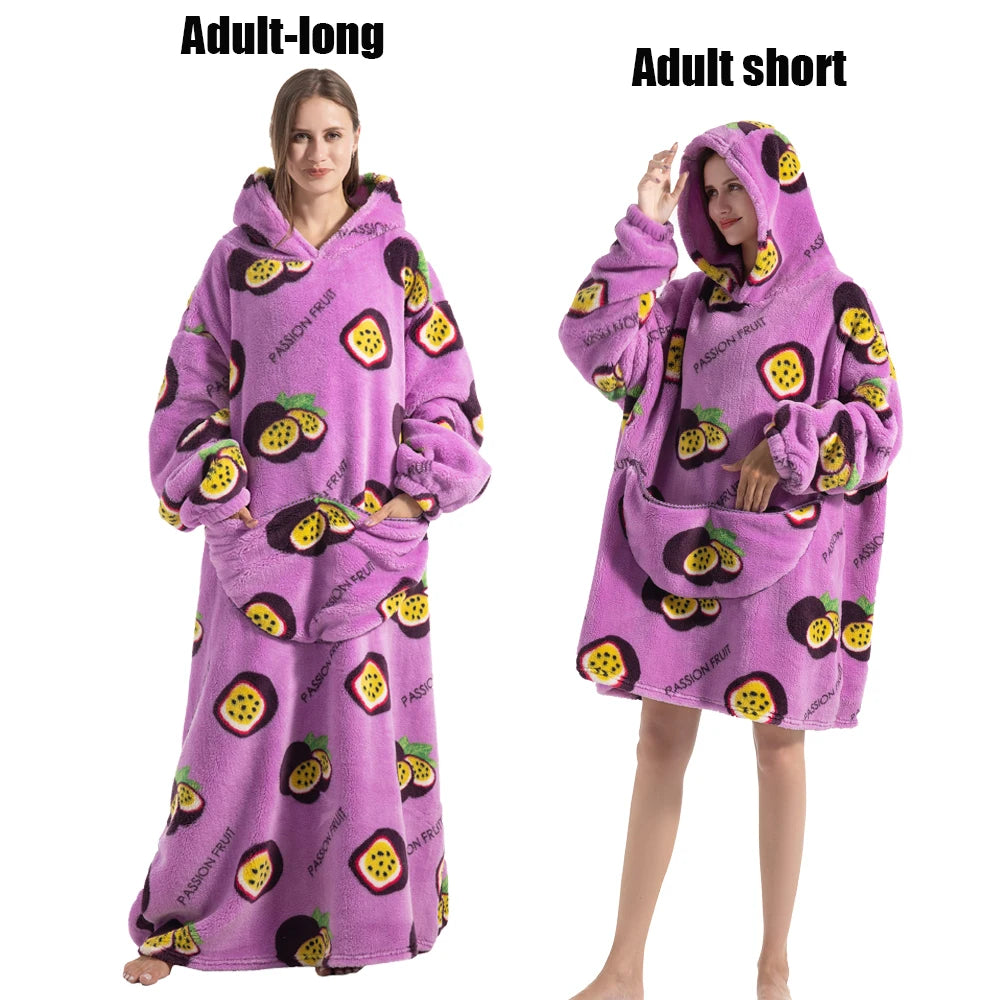 Women Plush Fleece Blanket Men Warm Thick Hoodies Adult Giant TV Blanlets with Sleeves Super Long Cold-proof Homewear Pajamas Pi-Mart