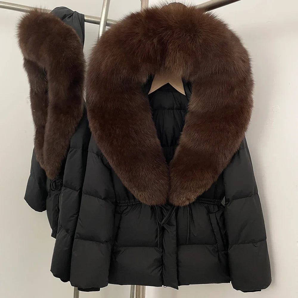 Reality Fur Jacket Real Fur Collar Duck Down Coat Female Winter Hooded Warm Fox Fur Coat Women Natural Raccoon Fur Puffer Jacket LadyShow.Store