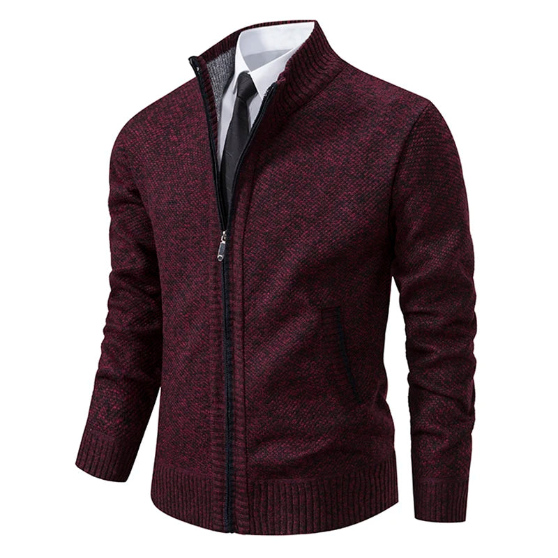 Autumn And Winter New Jersey Men's Casual Sports Coat Solid Color Stand Collar Wweater Grab Fleece Warm Zipper Cardigan Pi-Mart