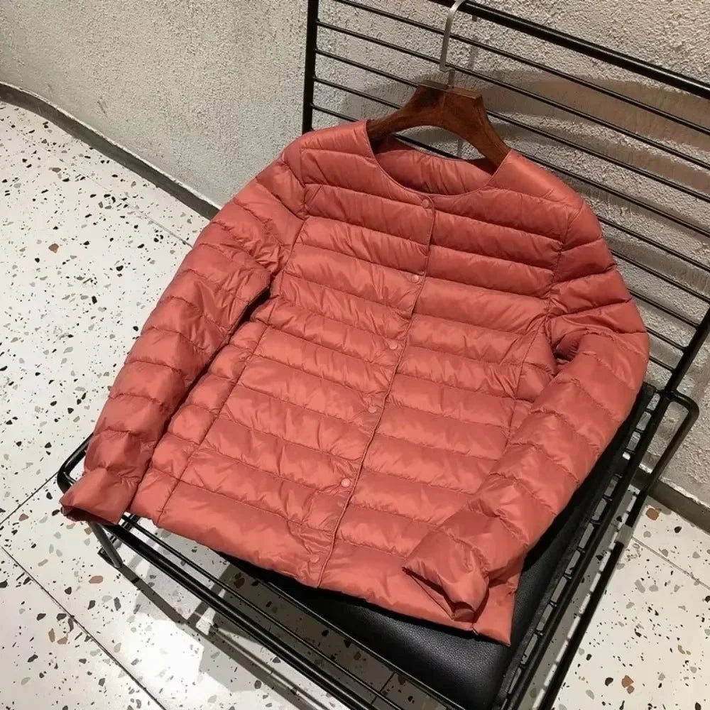 2024 New Autumn Winter Warm Ultra Light Weight Puffer Coats Down Jacket Women Slim Jacket Female Fashion White Duck Down Coat LadyShow.Store