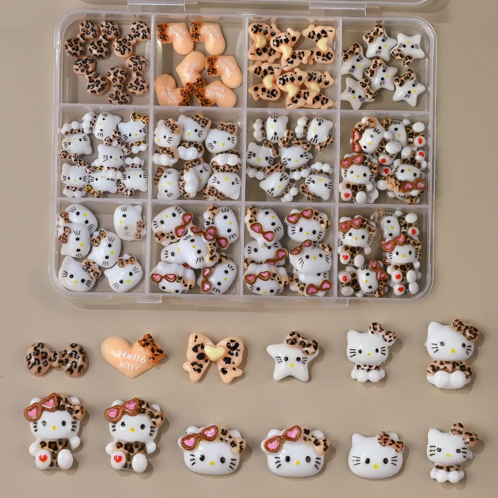 50Pcs Leopard Sanrio 3D Resin Nail Charms Mixed Kuromi My Melody Kitty Nail Parts DIY Manicure Decor Accessories Pi-Mart