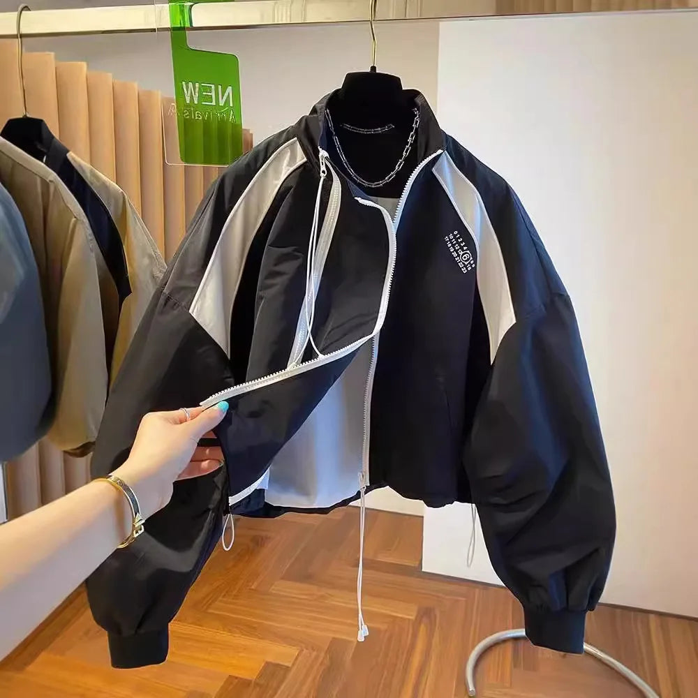 Zipper Design Niche Loose Casual Stand Collar Windbreaker Jacket Spring and Autumn Short Jacket Jacket Top Pi-Mart