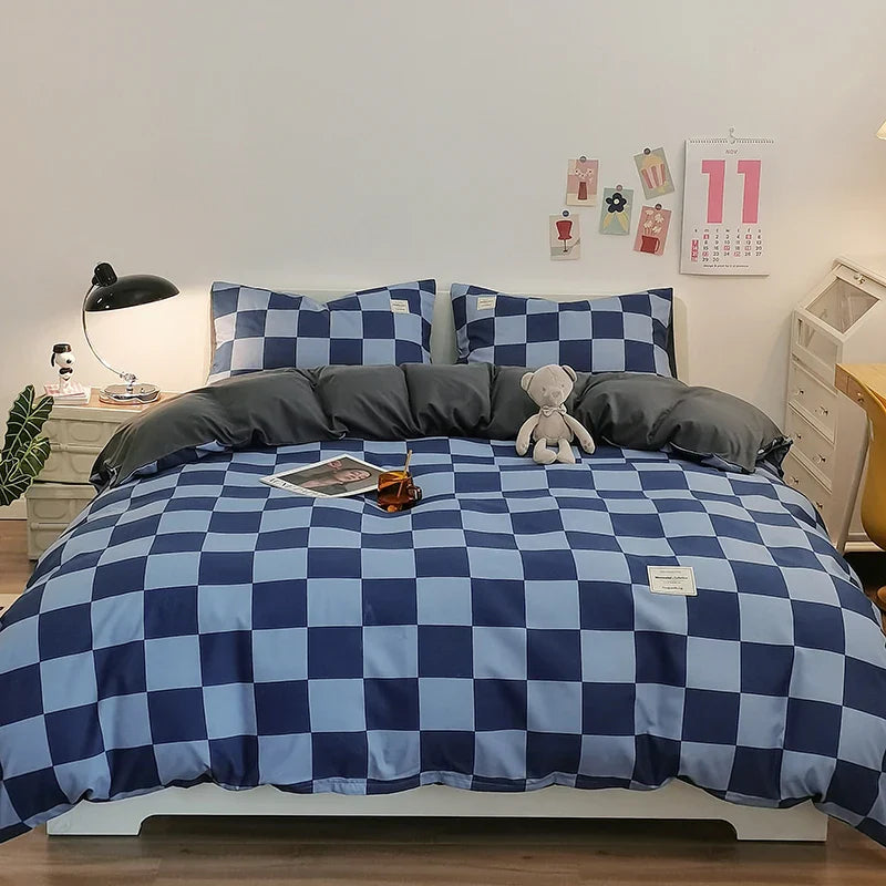 Checkerboard Bedding Comforter Set with Pillowcase bed sheet Single Full Size Bed Linen Duvet Cover Set Queen/King Double Single LadyShow.Store