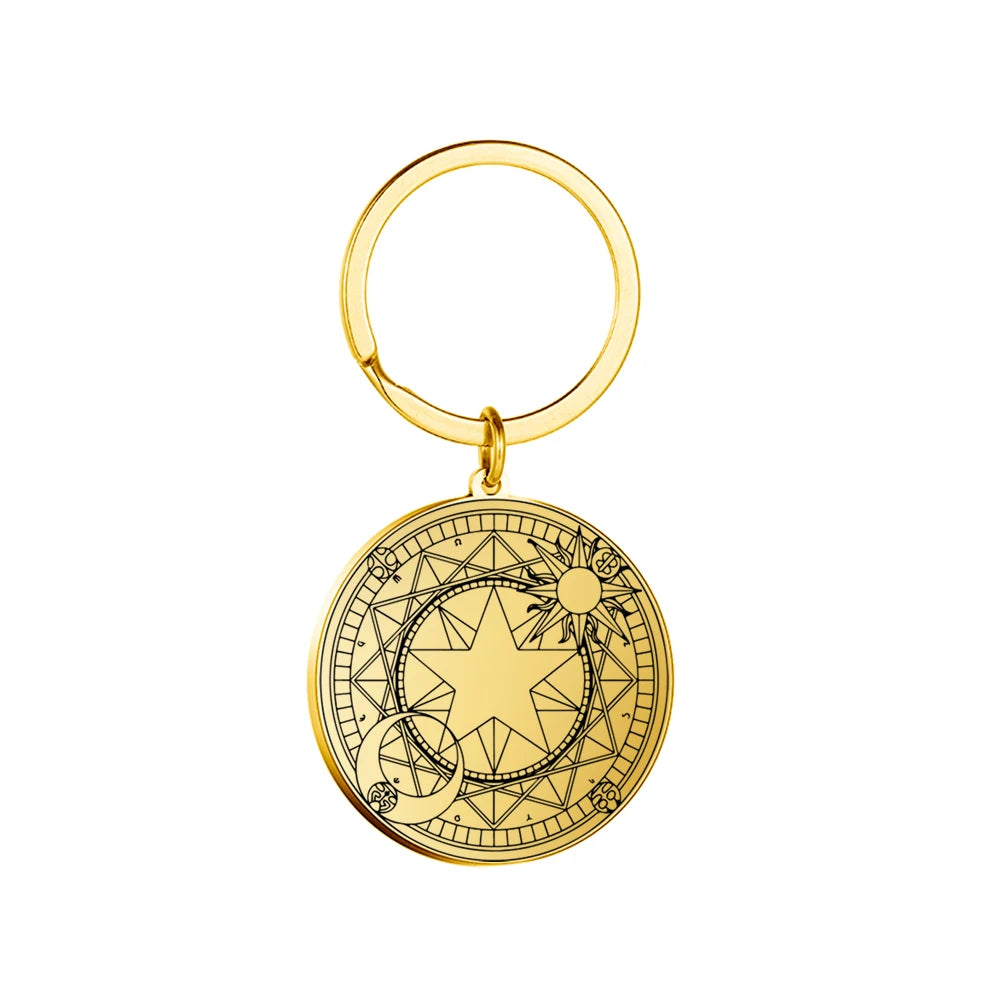 Dawapara Protection Secret Seal of Solomon Pendant Keychain Witchcraft Hexagram Wealth Fortune Amulet Stainless Steel Jewelry Pi-Mart