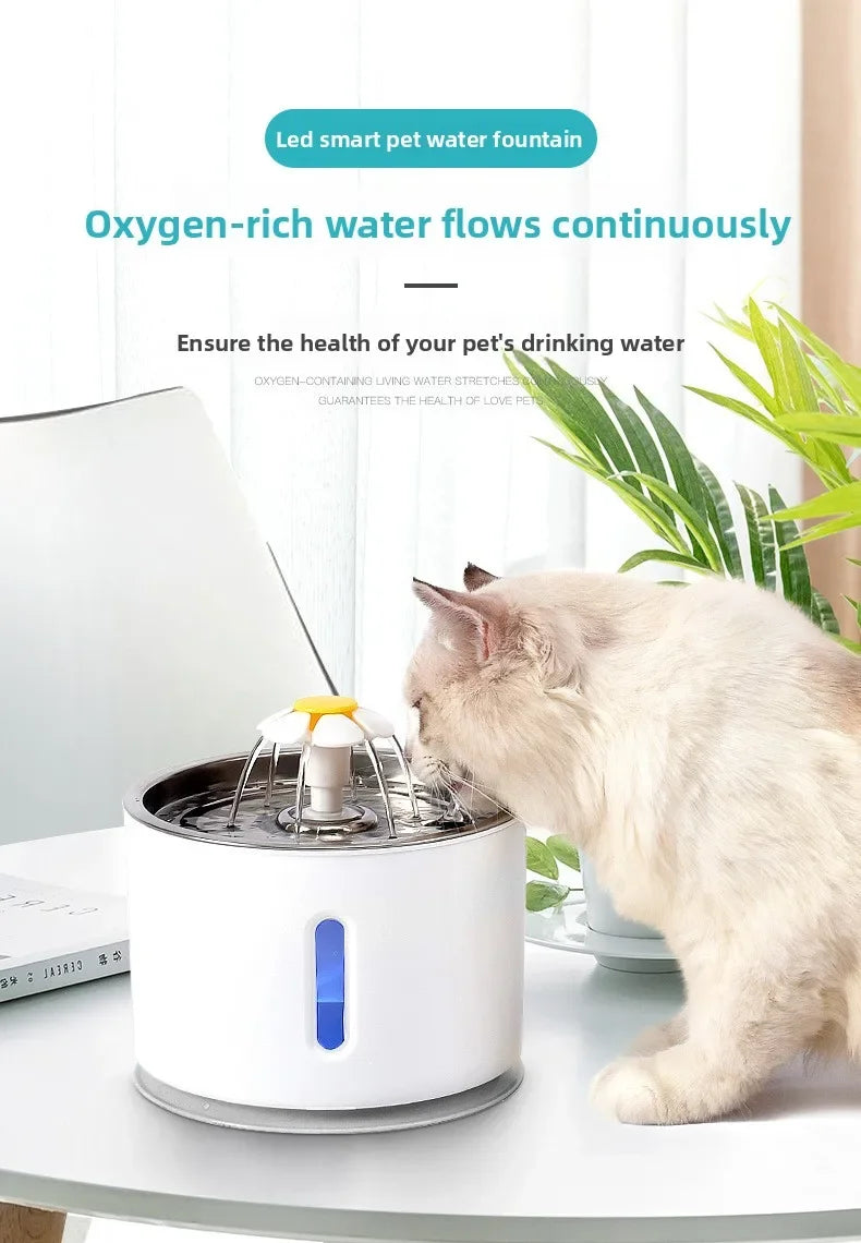 Pet Water Fountain Quiet Pump Visible Water Level 4-Layer Filter Flower Nozzle Cat Dispenser Drinking Bowl Cats Small Dogs Home Pi-Mart
