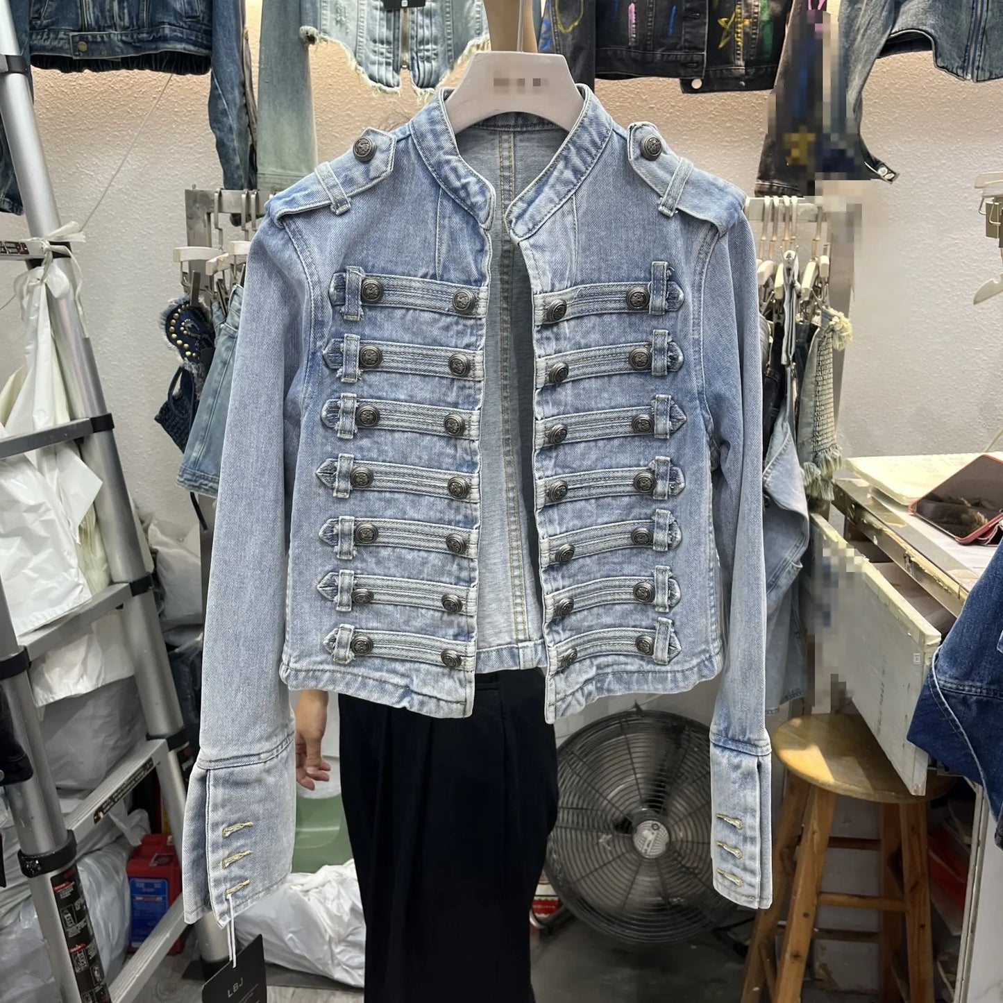 Retro Denim Military Jacket Women Vintage Solid Single Breasted Stand Collar Slim Short Jackets 2026 Lady Daily Street Outerwear LadyShow.Store