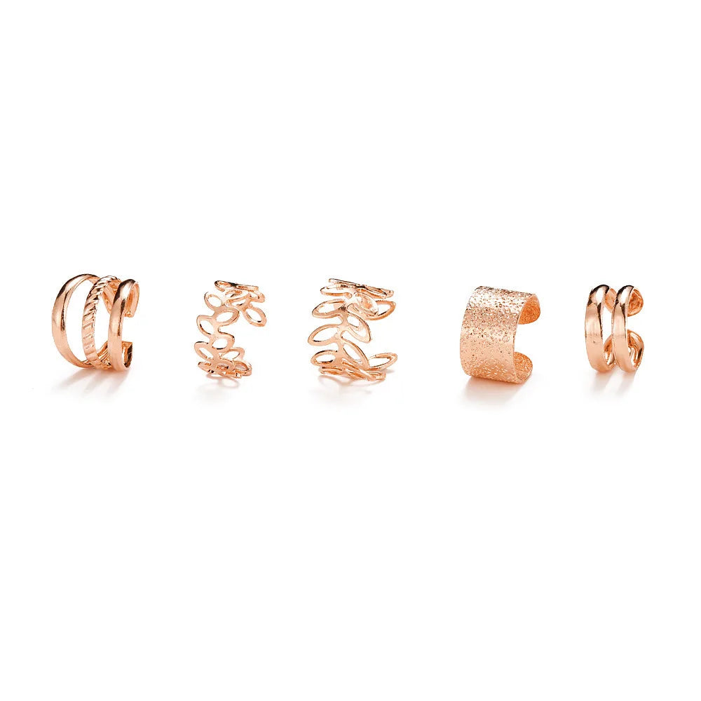 5pcs/set Retro Multi-element Leaf Geometric Ear Cuff Non-Piercing Ear Bone Clip Men and Women Summer Jewelry Boho Pi-Mart