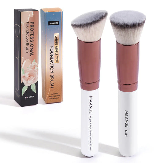 MAANGE 2PCS Foundation Makeup Brush Set Flat Angled Kabuki Powder Blush Brush For Liquid Soft Bristles Cosmetic Makeup Tools Tri Light Beauty