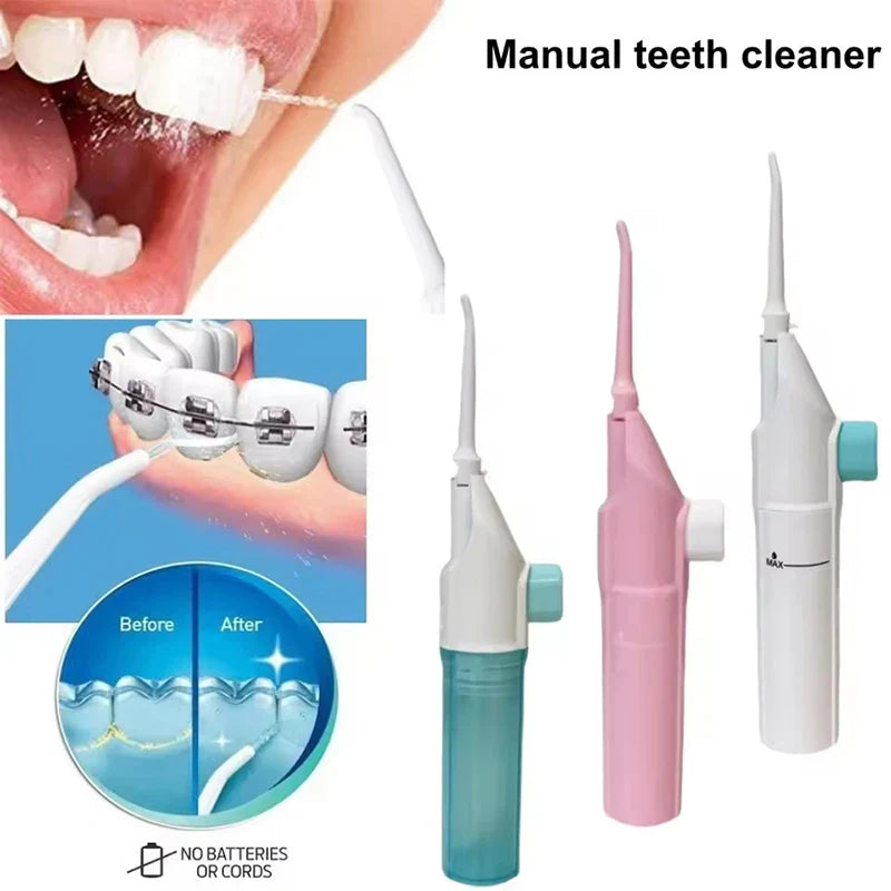 Portable High Pressure Oral Irrigator Household Dental Floss Manual Water Toothpick for Teeth Cleaning Tri Light Beauty