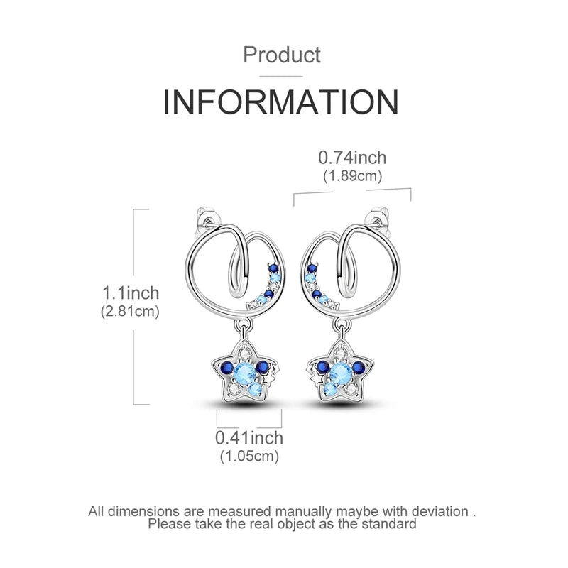 925 Sterling Silver Hoop Earring For Woman Night Sky Blue Purple Gemstone Original Earrings Fashion Jewelry Gift Pi-Mart
