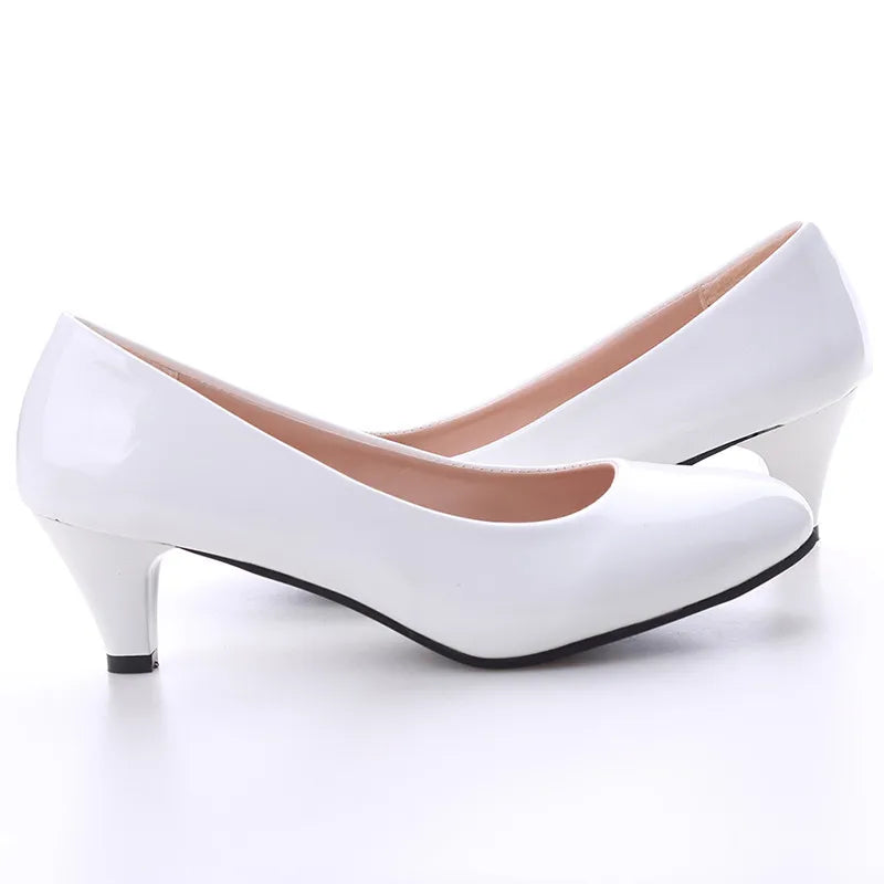 Shoes Ladies Pumps Medium Heel Nude Sexy High Heels Weeding Shoes Women Office Work White Pumps Party Shoes LadyShow.Store