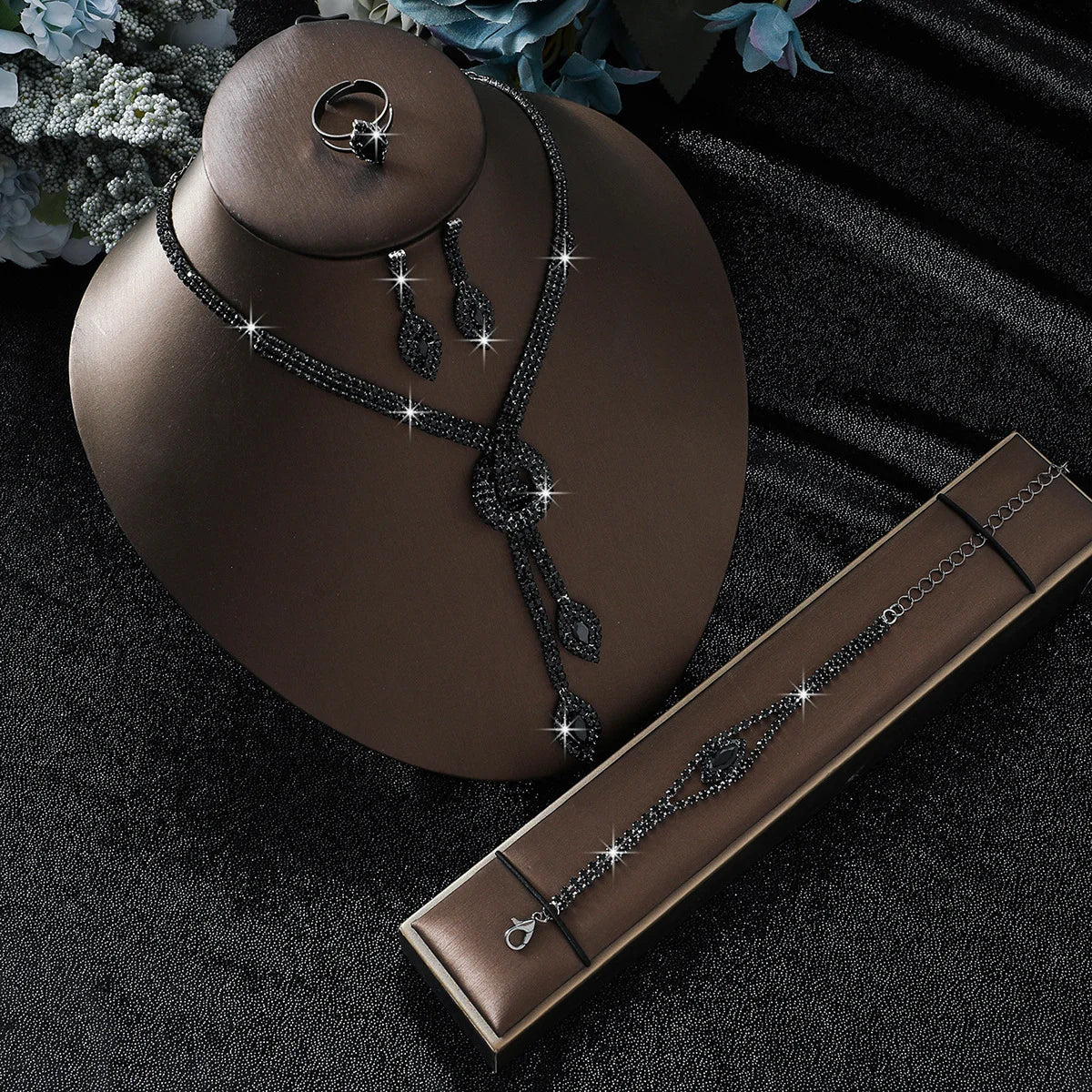 Exquisite luxury nude diamond zirconia bridal wedding banquet lady's necklace and earrings jewelry set Pi-Mart