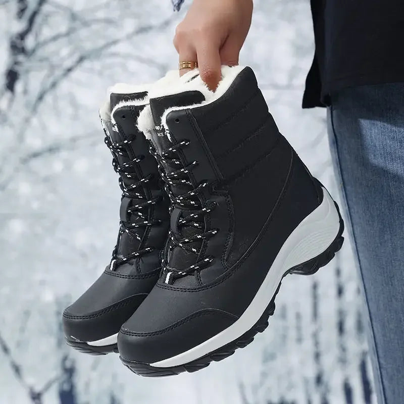 Snow Boots Women Platform Boots Non-slip Women Winter Shoes Fur Warm Ankle Boots for Women Wedges Waterproof Thigh High Boots LadyShow.Store